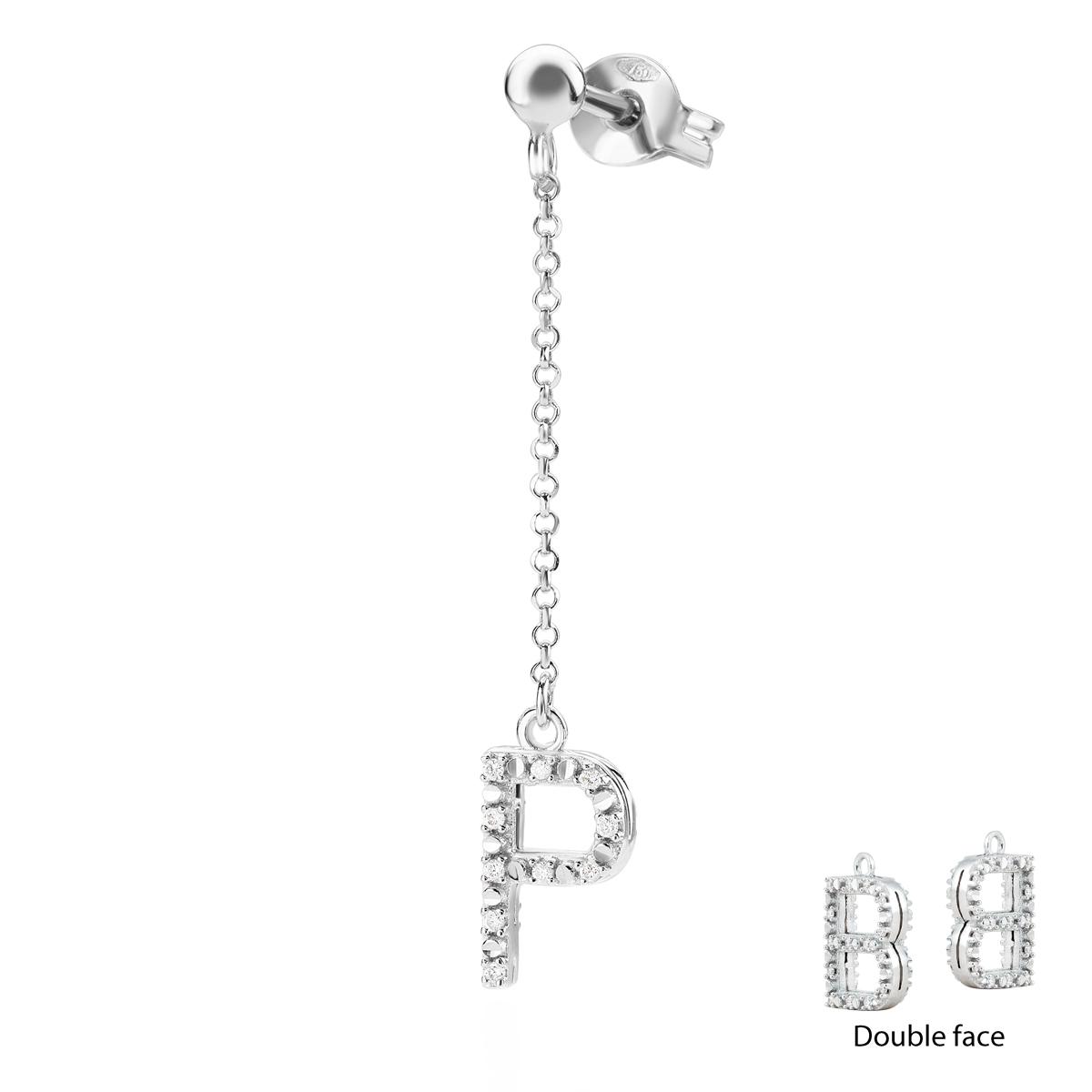 Mono earring in 18kt white gold, with customizable initial / number in diamonds on two sides - OD253