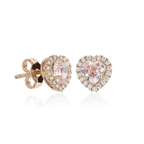18 kt gold earrings, with heart Morganite and diamonds - OD280/MO-LR