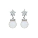 18 kt white gold earrings with diamond pavé star and 7-7.50mm sea pearl - OD295-4B