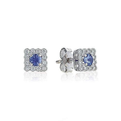 18kt white gold earrings with diamonds and central precious stones - OD353