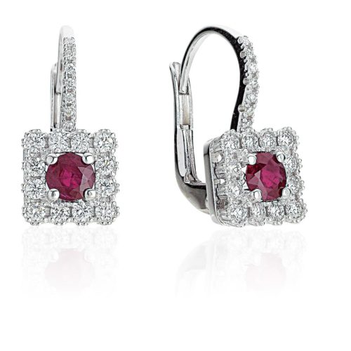 Hook earrings in 18kt white gold with diamonds and central precious stones - OD354