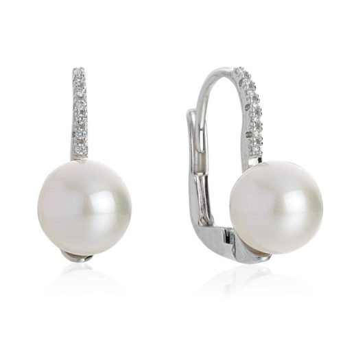 Hook earrings in 18 kt white gold with diamonds and sea pearls 8-8.50 mm - OD388-LB