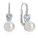 Hook earrings in 18 kt white gold with aquamarines, diamonds and sea pearls 8.50-9 mm - OD395/AC-LB
