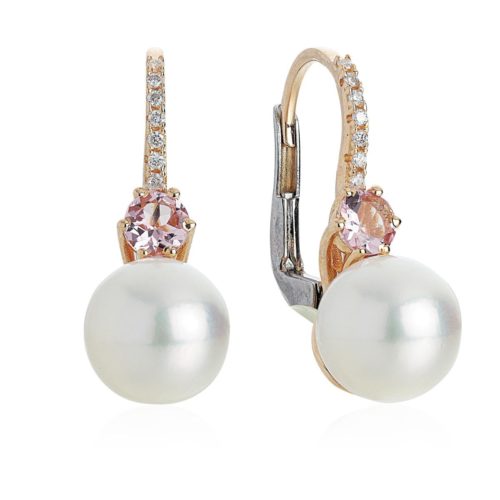 Hook earrings in 18kt gold, with sea pearl, morganite and diamonds - OD397/MO-LH