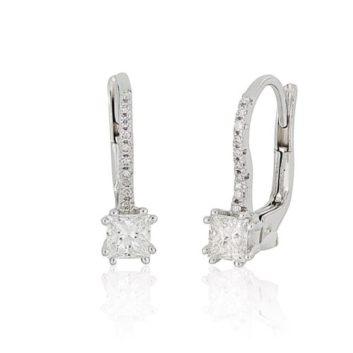 18 kt white gold earrings with 3.7 x 3.7 princess cut diamonds - OD456-LB