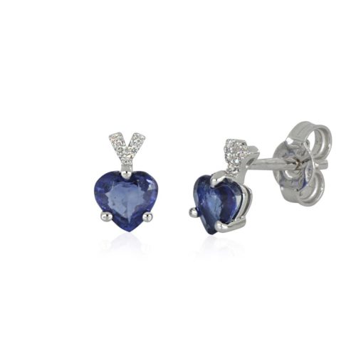 18kt white gold earrings with diamonds and central heart gemstone - OD466