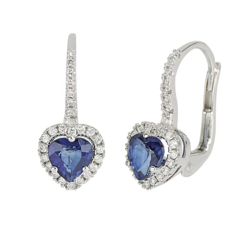 Hook earrings in 18kt white gold with diamonds and heart-shaped central gemstones - OD484