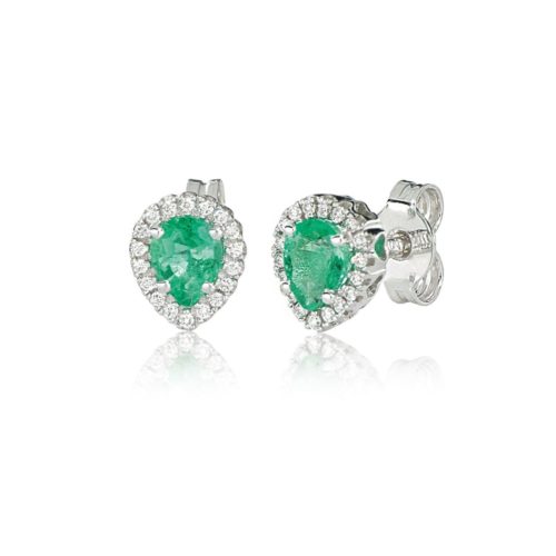 18kt white gold earrings with diamonds and central precious stones - OD488