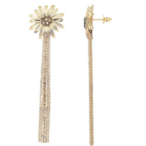Two-tone satin-finish Daisy pendant earrings in 18kt gold - OE4177