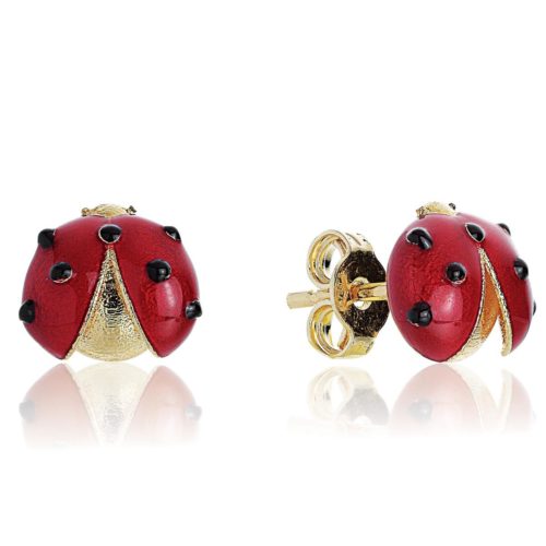 Ladybug earrings in 18kt yellow gold, manual enamel - OE5216-MG