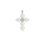 Pendant in 18 kt white gold, cross with pearls and diamonds - PD010-LB