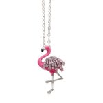 Small flamingo necklace in 925 silver, rhodium-plated, pink enamel, cubic zirconia - ZCL1293-MB