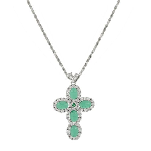 Cross necklace in 925 rhodium silver with zircons and siamites available in various colors - ZCL1401