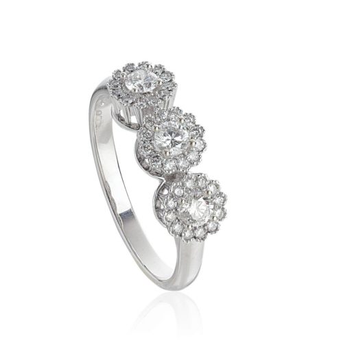 Trilogy ring in 18kt white gold with pavé diamonds - AD766/DB-LB