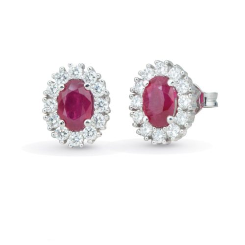 18kt white gold earrings with diamonds and central precious stones - OD302