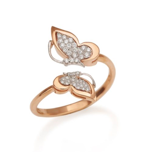 Butterfly ring in 18kt gold with pavé diamonds - AD636