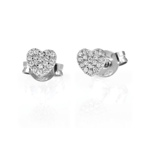 18 kt white gold heart earrings with pavé diamonds - OD273-LB