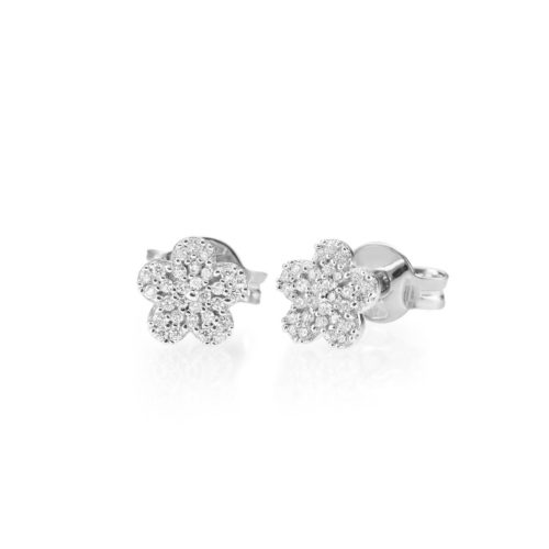 18 kt white gold flower earrings with pavé diamonds - OD286-LB