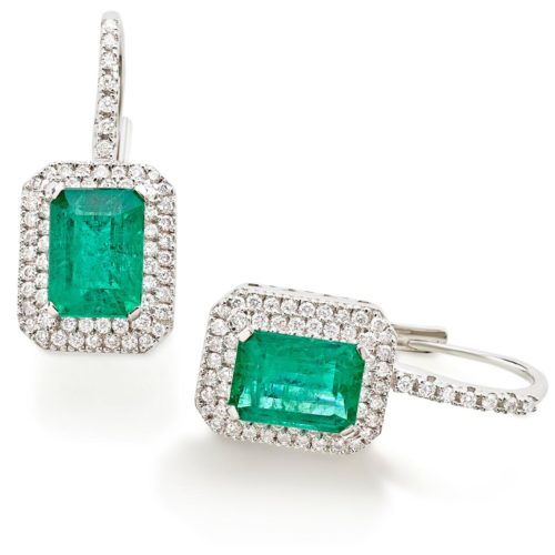 Hook earrings in 18kt white gold with diamonds and central precious stone - OD328/SM-LB