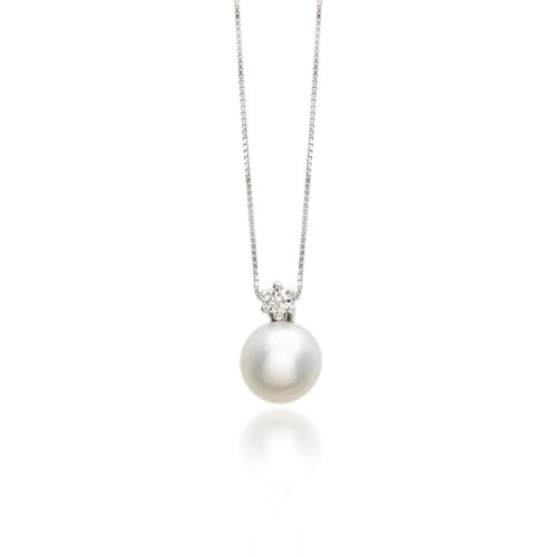 18 kt white gold necklace with diamond and sea pearl 7-7.50 mm - CD214-LB