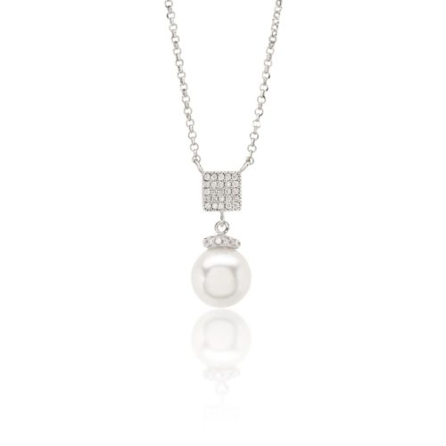 18 kt white gold necklace with square pavé diamonds and 7-7.50 mm sea pearl - CD482-4B