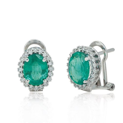 18kt white gold earrings with diamonds and central precious stones - OD290