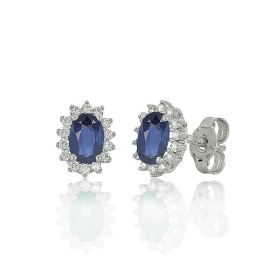 18kt white gold clip earrings with diamonds and precious stones - OD498
