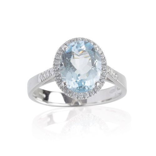 18 kt white gold ring, with aquamarine and diamonds - AD738/AC-LB