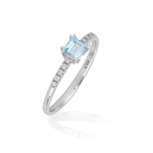 18 kt white gold ring, with aquamarine and diamonds - AD900/AC-LB