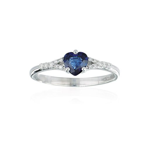 18kt white gold ring with diamonds and central heart precious stone - AD925