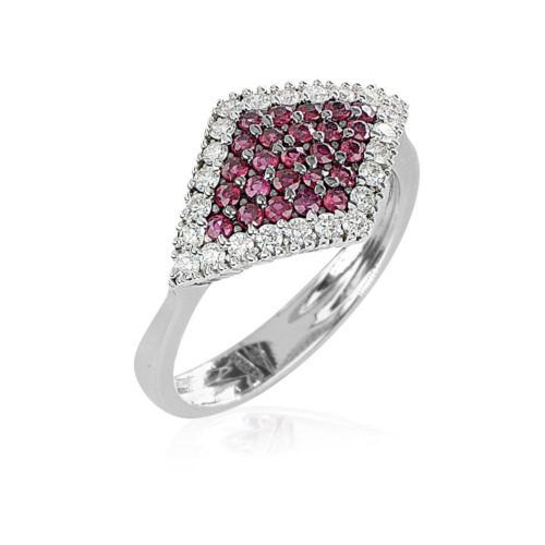 Pavé ring in 18kt white gold with diamonds and precious stones - AD934