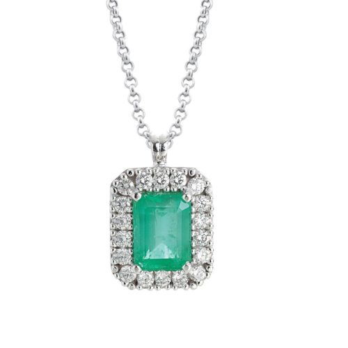 18kt white gold necklace with diamonds and natural emerald - CD602/SM-LB