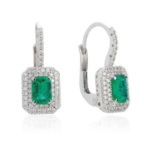 Hook earrings in 18kt white gold with diamonds and natural precious stone - OD327