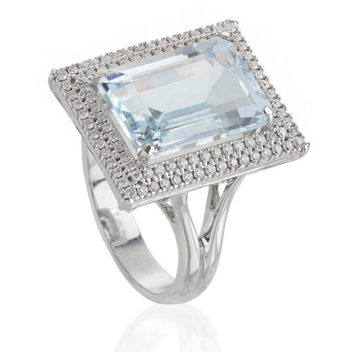 18 kt white gold ring, with aquamarine and diamonds - AD740/AC-LB