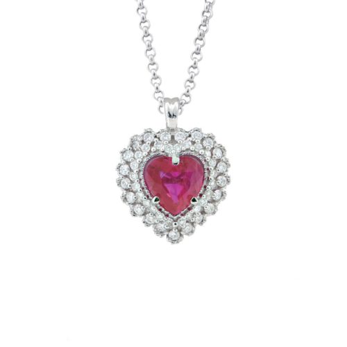 18kt white gold necklace with diamonds and heart cut central gemstone - CD346