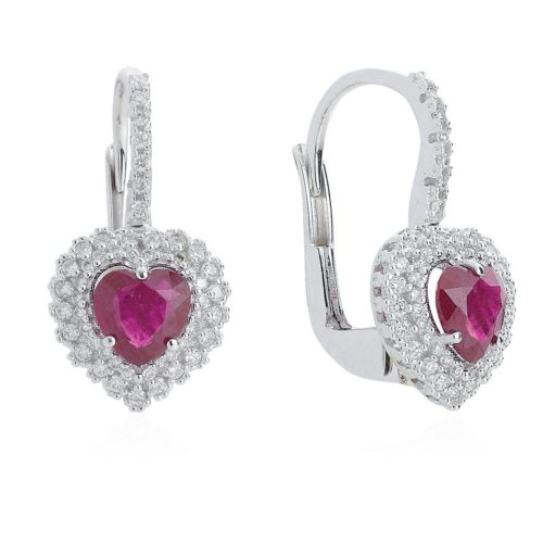 Hook earrings in 18kt white gold with diamonds and heart-shaped central gemstones - OD322