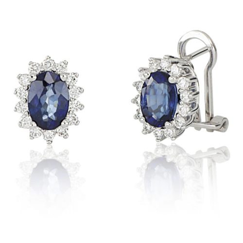 18kt white gold clip earrings with diamonds and precious stones - OD482
