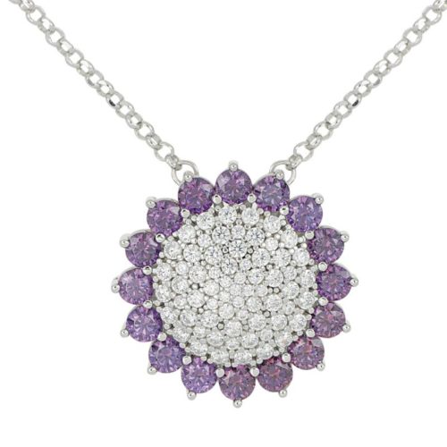 Necklace with sunflower pendant in 925 rhodium silver with white and colored zircons - ZCL1420
