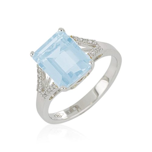 18 kt white gold ring, with aquamarine and diamonds - AD1001/AC-LB