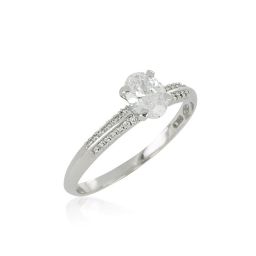 18 kt white gold ring with certified oval diamond - AD1052/50-LB