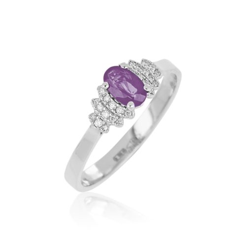 18kt white gold ring with diamonds and central precious stone - AD1075/
