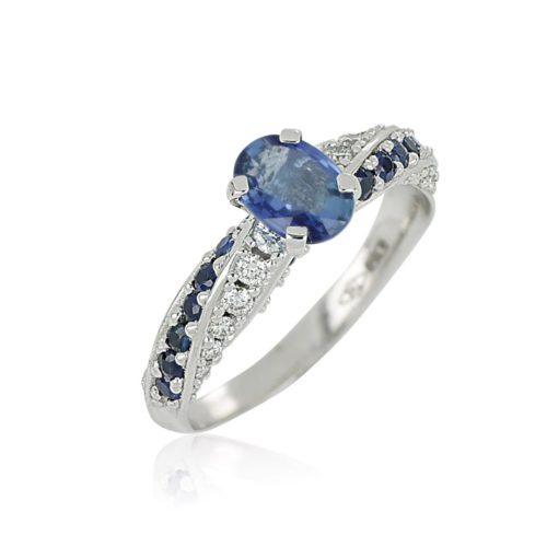 18kt white gold ring with diamonds and central precious stone - AD1078