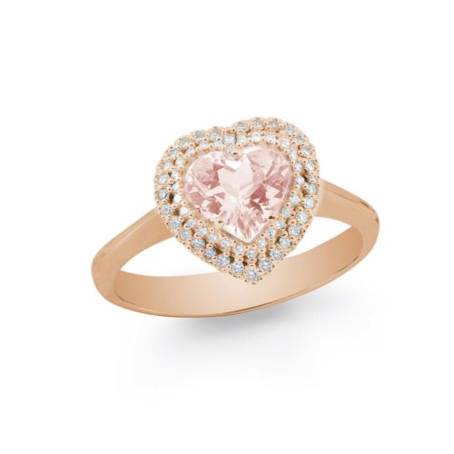 18 kt rose gold ring, with heart morganite and diamonds - AD658/MO-LR