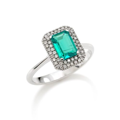 18kt white gold ring with diamonds and central emerald - AD683/SM-LB