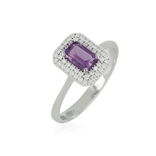 18kt white gold ring with diamonds and central natural semi-precious stone - AD684/
