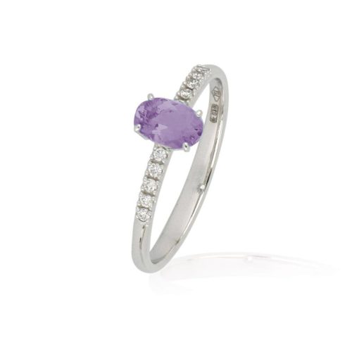 18kt white gold ring with diamonds and central natural semi-precious stone - AD899/
