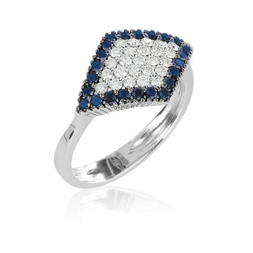 Pavé ring in 18kt white gold with alternating diamonds and precious stones - AD935