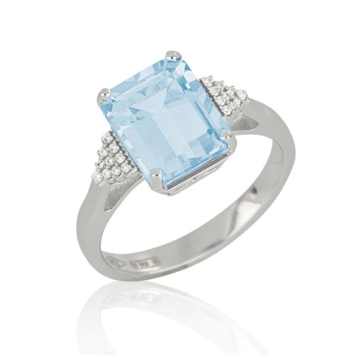 18 kt white gold ring, with aquamarine and diamonds - AD989/AC-LB
