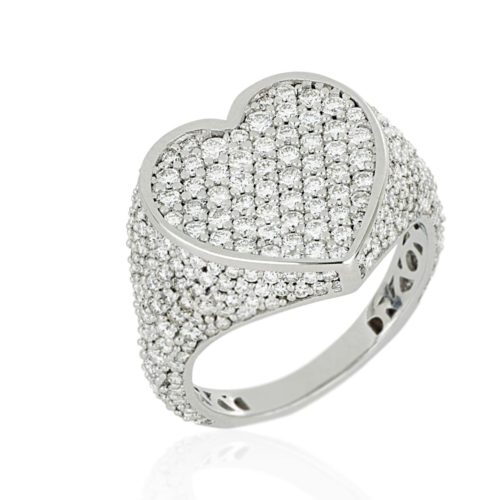 Heart ring in 18kt white gold with pavé diamonds - AD997/DB-LB