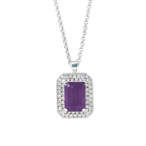 18kt white gold necklace with diamonds and central natural semi-precious stone - CD454/